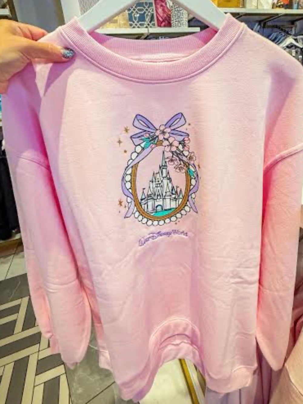 NEW Disney Castle Ribbon Pink Crewneck Sweatshirt Large
